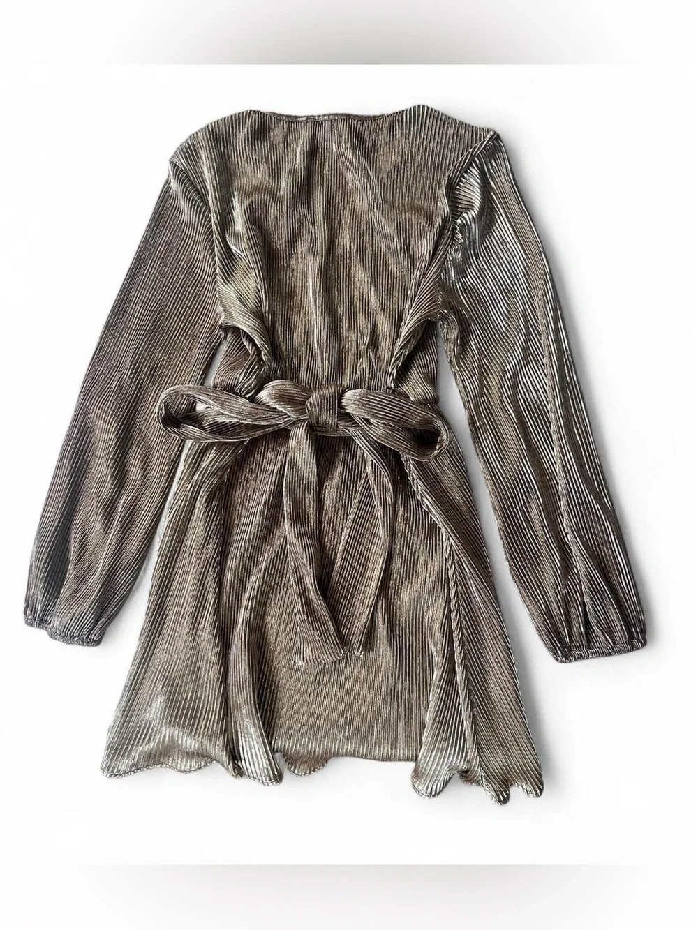 SBetro Metallic Gold Pleated Dress Size M NWT Long Sleeve Party Dress - Picture 4 of 5